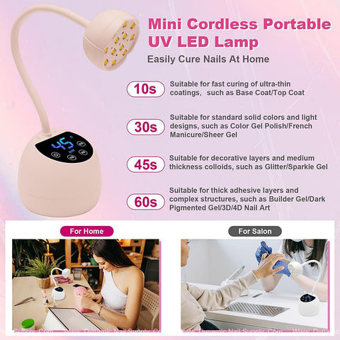 [Light Pink] Mini Flash Cure UV LED Lamp 36W—auto sensor gooseneck USB nail dryer for fast, portable gel curing.