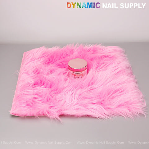 A Hot Pink Faux Fur Fabrics Square Display Mat is perfect for nail art or jewelry photography and tabletop decoration.