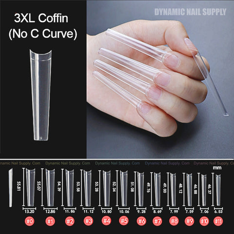 3XL Long Coffin Nail Tips (box) - (Non C-Curve) - Straight Shape - Easy to apply