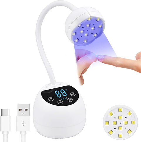 The [White] Mini Flash Cure UV LED Lamp 36W offers fast gel curing with auto sensor and portable USB nail dryer.
