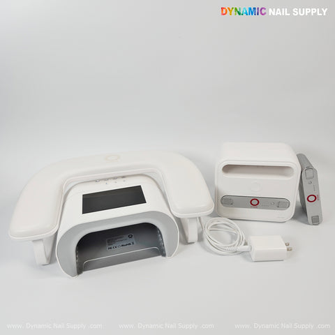 Three white ONAIL AI Camera Nail Lamps UV/LED with charger for pro nail curing, shown on a white background.