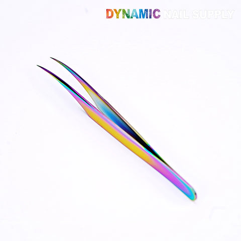 Rainbow [1] Eyelash Tweezer Straight Pointed Tip Stainless Steel Precision - for Nail Stickers, Lash Application, Charms, DIY