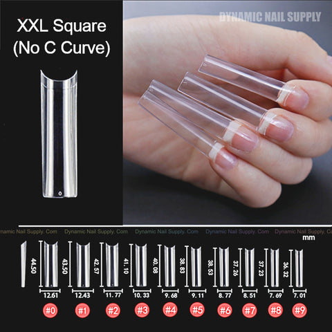 XXL Square Nail Tips (Not C-Curve) - 2XL Extra Long Straight Shape easier to apply