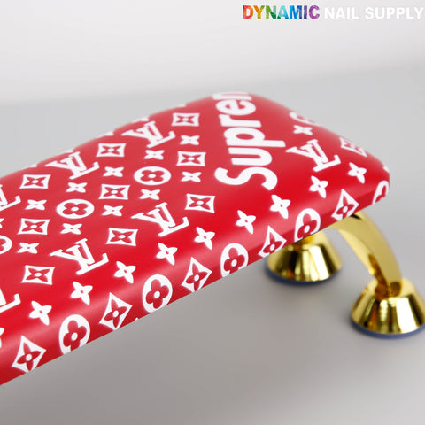 The [R-A043] Red 5upreme Pattern Handrest Armrest is perfect for manicure and pedicure salon services.