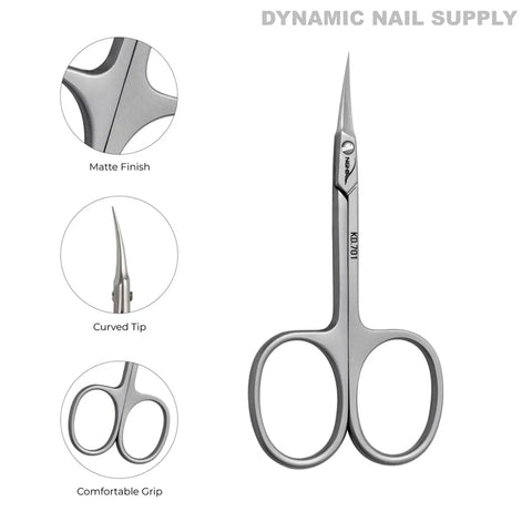 KD.701 Professional Cuticle Scissors feature curved stainless steel tips, matte finish, and a comfortable grip.