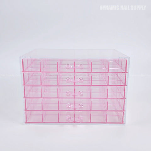 Clear Pink Drawer Plastic Charm Small Bead Container Box, 5 layers, 50 grids, ideal organizer and storage case.
