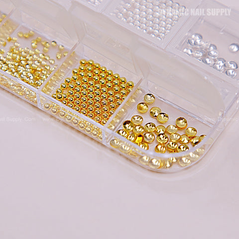 Gold and Silver Beads Mixed Sizes Flatback Charms for Nail DIY Designs