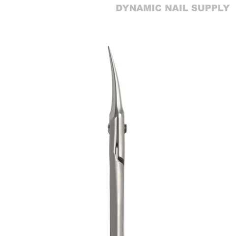 KD.701 Professional Cuticle Scissors with curved tips, stainless steel, shown on white with DYNAMIC NAIL SUPPLY at top right.