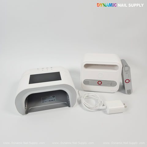 ONAIL AI Camera Nail Lamp UV/LED: handheld, pro, skin-safe; includes power adapter; “Dynamic Nail Supply” logo above.