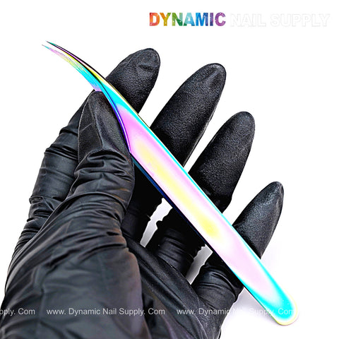 Rainbow [1] Eyelash Tweezer Straight Pointed Tip Stainless Steel Precision - for Nail Stickers, Lash Application, Charms, DIY