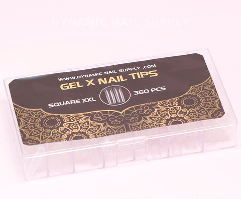 [Square XXL] Full Cover Tips - Soft Gel X tips - 360 pcs - 2XL Extra Long- 11 sizes