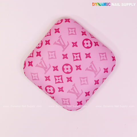 Pink and Pink LV Smooth Leather Elbow Cushion Pad—perfect arm rest support for manicure or nail desk.
