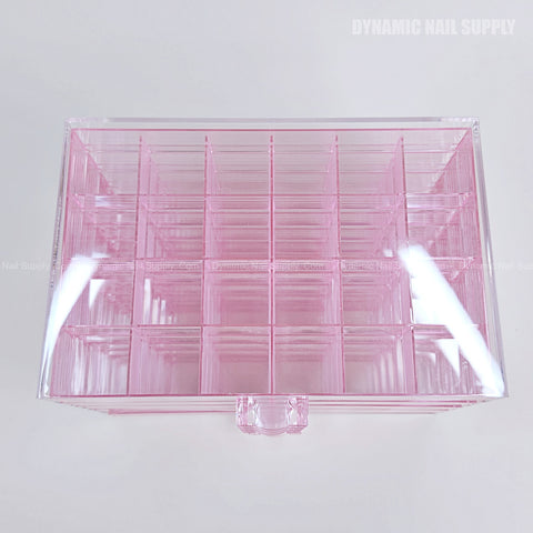 Clear Pink Drawer Plastic Bead Organizer, 50 grids, 5 layers—compact storage case with multiple compartments.