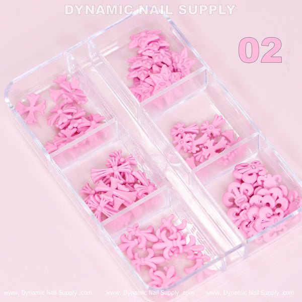 Pink 3D Antique Crosses & Chrome Heart Resin Charms for Nails Art
