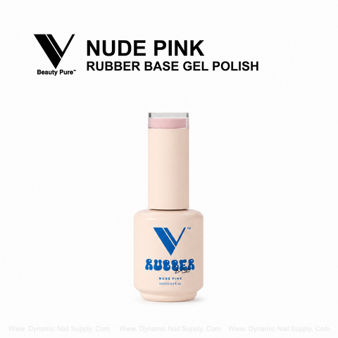 V Beauty Pure - Nude Pink: Rubber Base Gel Polish & Nail Strengthener, in a light pink gel polish bottle.