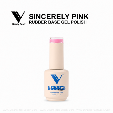 V Beauty Pure Sincerely Pink Rubber Base Gel Polish—beige bottle, blue logo, salon-quality results.
