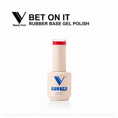 A beige V Beauty Pure Bet On It Rubber Base Gel Polish with a red cap, ideal for a nude finish.