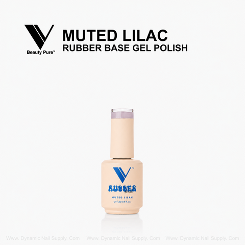 V Beauty Pure Muted Lilac Rubber Base Gel Polish, nail strengthener, bottle with logo on white background.