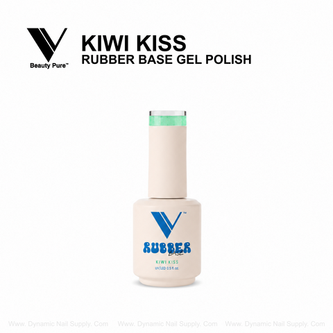 V Beauty Pure Kiwi Kiss Rubber Base Gel Polish, cream label, green cap, shown on a white background.