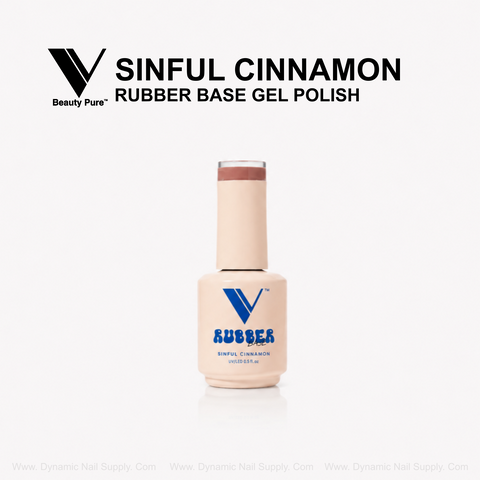 V Beauty Pures Sinful Cinnamon Rubber Base Gel Polish is a beige, nail-strengthening cinnamon nude shade.