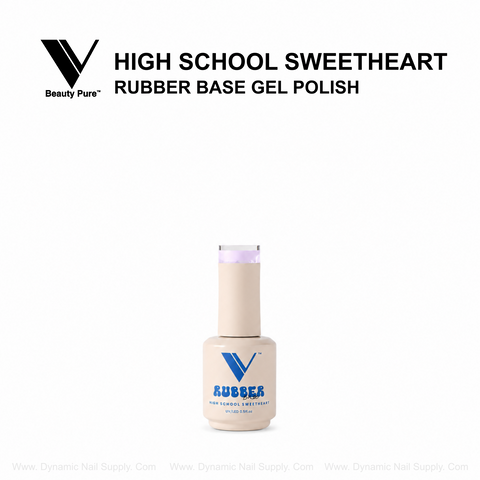 Beige V Beauty Pure bottle labeled Rubber: High School Sweetheart Rubber Base Gel Polish.