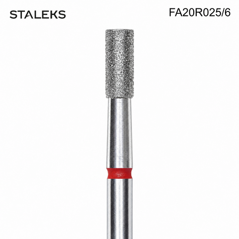 FA20R025/6 Staleks Diamond nail drill bit cylinder red EXPERT head diameter 2,5 mm / working part 6 mm