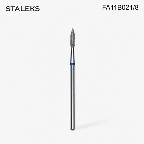 FA11B021/8 Staleks Diamond nail drill bit pointed flame blue EXPERT head diameter 2,1 mm / working part 8 mm