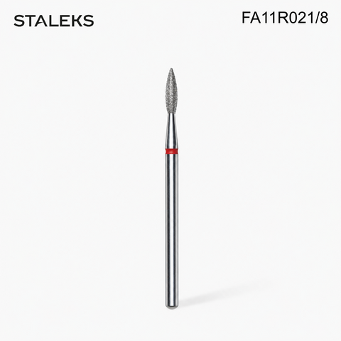 FA11R021/8 Staleks Diamond nail drill bit pointed flame red EXPERT head diameter 2,1 mm / working part 8 mm