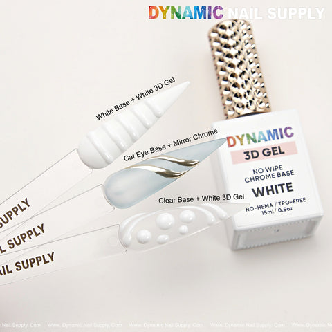 DYNAMIC White 3D No-wipe Chrome Base Gel with Liner Brush for Nail Art Decoration