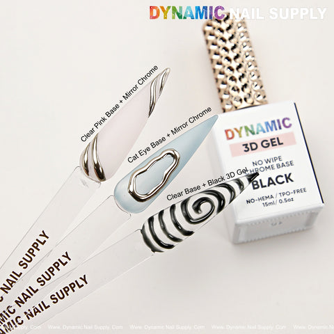 DYNAMIC Black Chrome Base No-wipe 3D Gel Bottle with Liner Brush for Nail Art Decoration