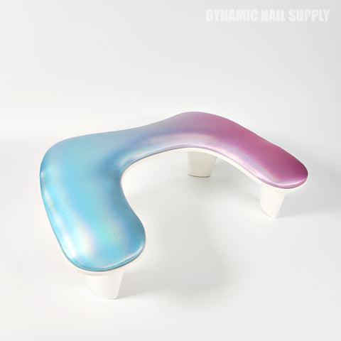 (Metallic Blue Pink) U-SHAPE Microfiber Leather Armrest with Cushion Pillow for Pedicure Manicure (Reposabrazos Para Manicura)