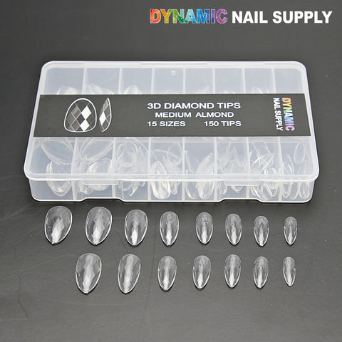 Medium Almond 3D Diamond Tips - 150pcs 15 sizes