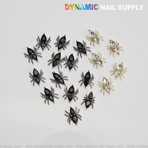 18 pcs Black and Gold Silver Rhinestone Spider Nail Charm - Nail Art Design Halloween Seasonal Charm