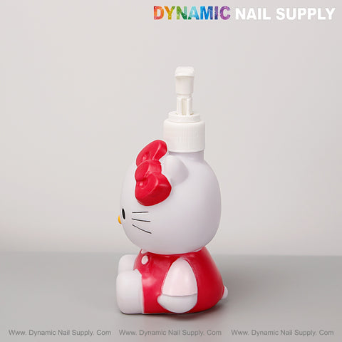 Side view of a Hello Kitty Small Lotion & Soap Dispenser Bottle with Dynamic Nail Supply text at the top right.