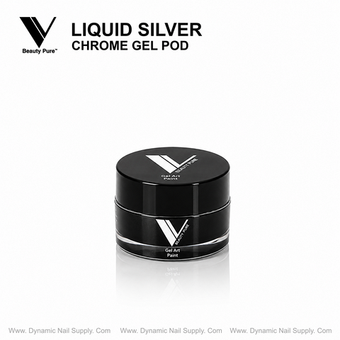 Liquid Silver Chrome Gel Pod—ultra-pigmented metallic silver gel for nail art by Dynamic Nail Supply Official Distributor.