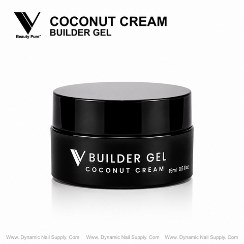 Coconut Cream - V Beauty Pure Builder Gel 15ml in black jar by Dynamic Nail Supply, shown on white background.