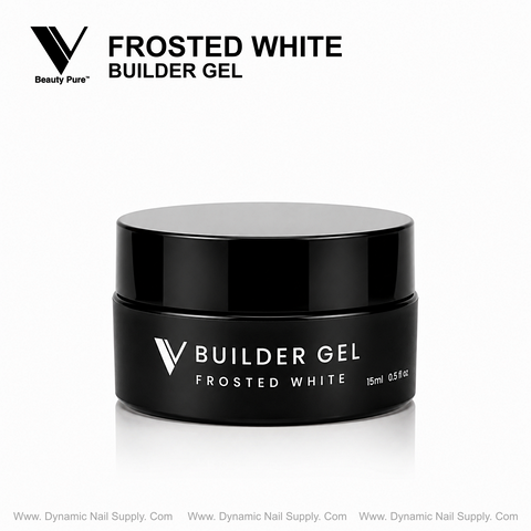 Frosted White - V Beauty Pure Builder Gel 15ml, milky white hard gel for nails, on white background.