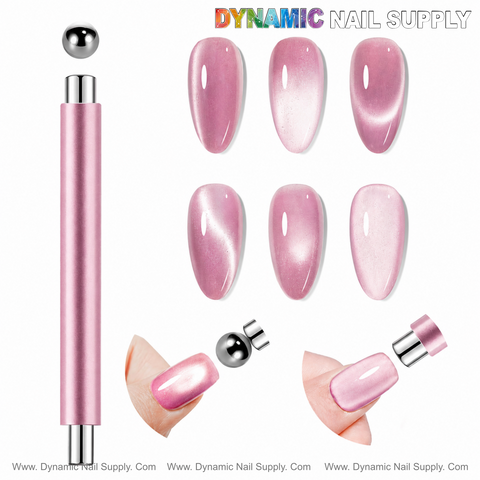 [Metallic Pink] Dual Head Cat Eye Magnet with ball tip for use with Cat Eye Magnetic Gel, Dynamic Nail Supply branding.