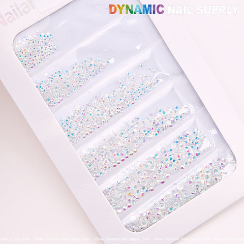 [AB Opal White] Rhinestone set Flat 6 Round Shapes and Mixed-Sizes