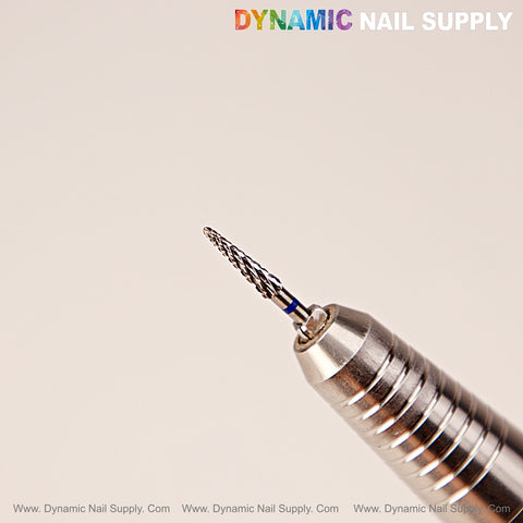 Medium Grit Pointy Carbide Nail Drill Bit for Underneath Nails shown; DYNAMIC NAIL SUPPLY text is in the top right.