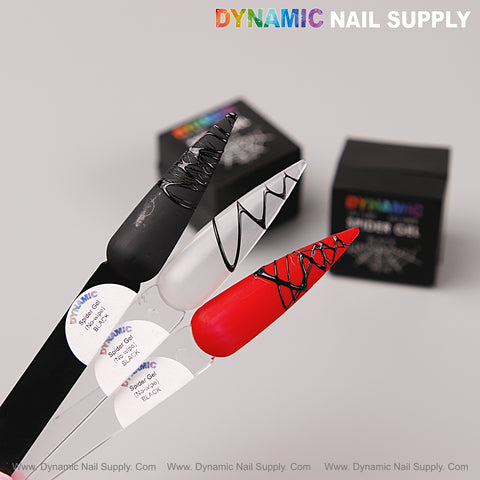 Three swatches with chrome art using No-wipe Ready for Chrome Spider Gel; background shows the gel product.