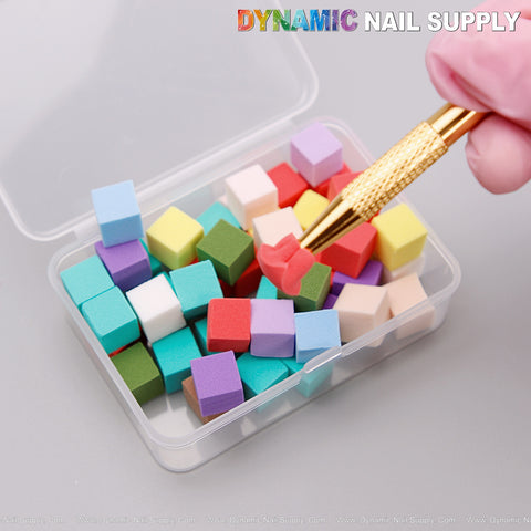 Mini Disposable Nail Sponges for Ombre and Gel Polish Blending with Picker Tool & Storage Box