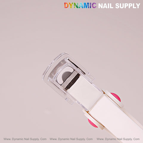 Close-up of the Nail Tip Cutter With Measure Spacers, featuring rotary adjustable clippers and a clear guard.