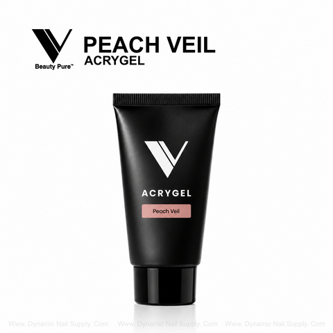 Peach Veil - V Beauty Pure AcryGel: white logo pops on sleek black tube for flawless nail enhancements.