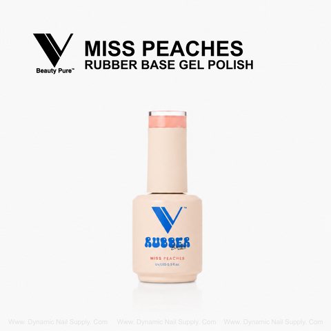 V Beauty Pure - Miss Peaches Rubber Base Gel Polish for nail strength, shown in a light peach on a white background.