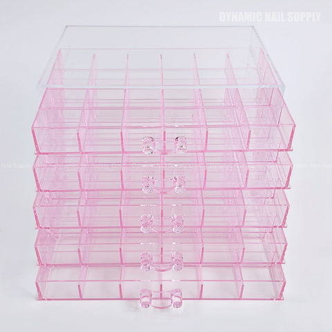 Clear Pink Drawer Plastic Charm Bead Organizer, 5 layers, 50 compartments storage case.