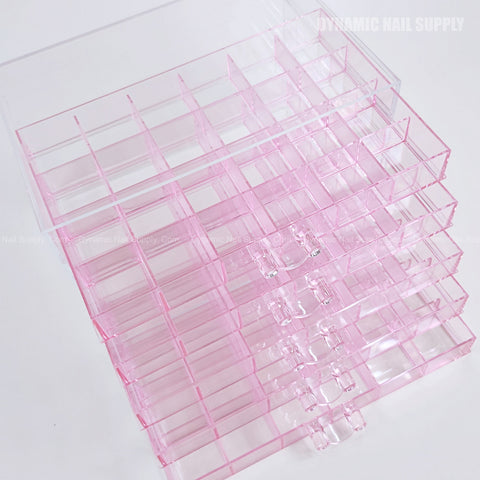 [Clear Pink] Drawer Plastic Charm Small Bead Organizer, 50-grid, 5-layer case—ideal for compartmentalized storage.