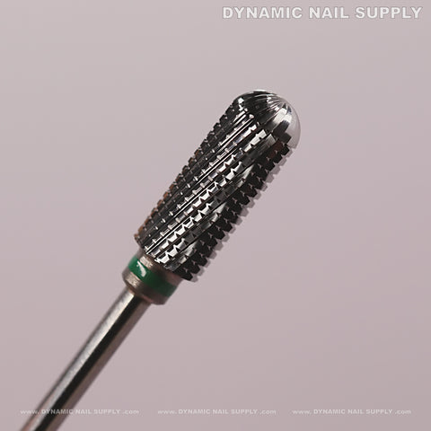 A close-up of the Cross Spiral Cut Coarse Removal Bit Round Top carbide bit, textured for filing, on a light background.