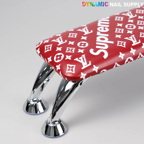 Dark red 5upreme pattern handrest armrest for manicure/pedicure salons, ideal nail salon accessory.