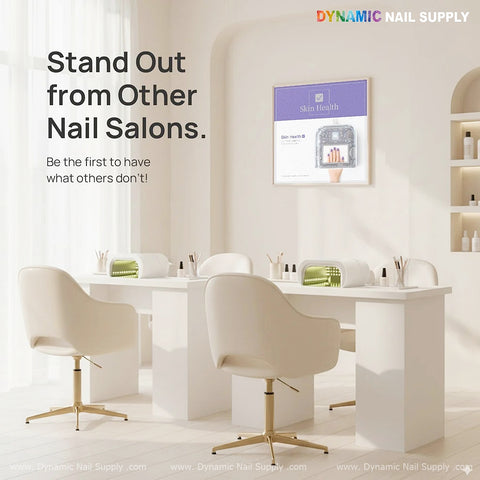 Modern nail salon with white decor, manicure stations, and the ONAIL AI Camera Nail Lamp UV/LED for pro nail curing.
